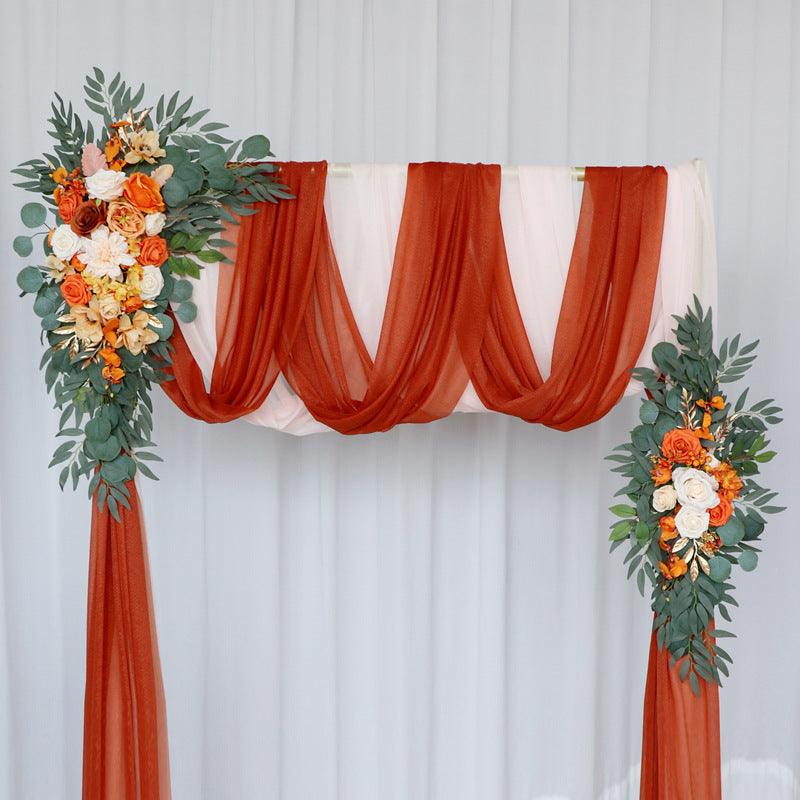 Vintage Orange Simulation Silk Flower Fascia Arch Flower Outdoor Wedding Scene Decoration